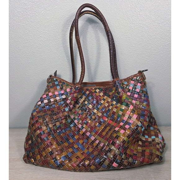 Amerileather Handbags - AmeriLeather Multicolor Woven Leather Tote Bag Patchwork Shoulder Purse Boho Art